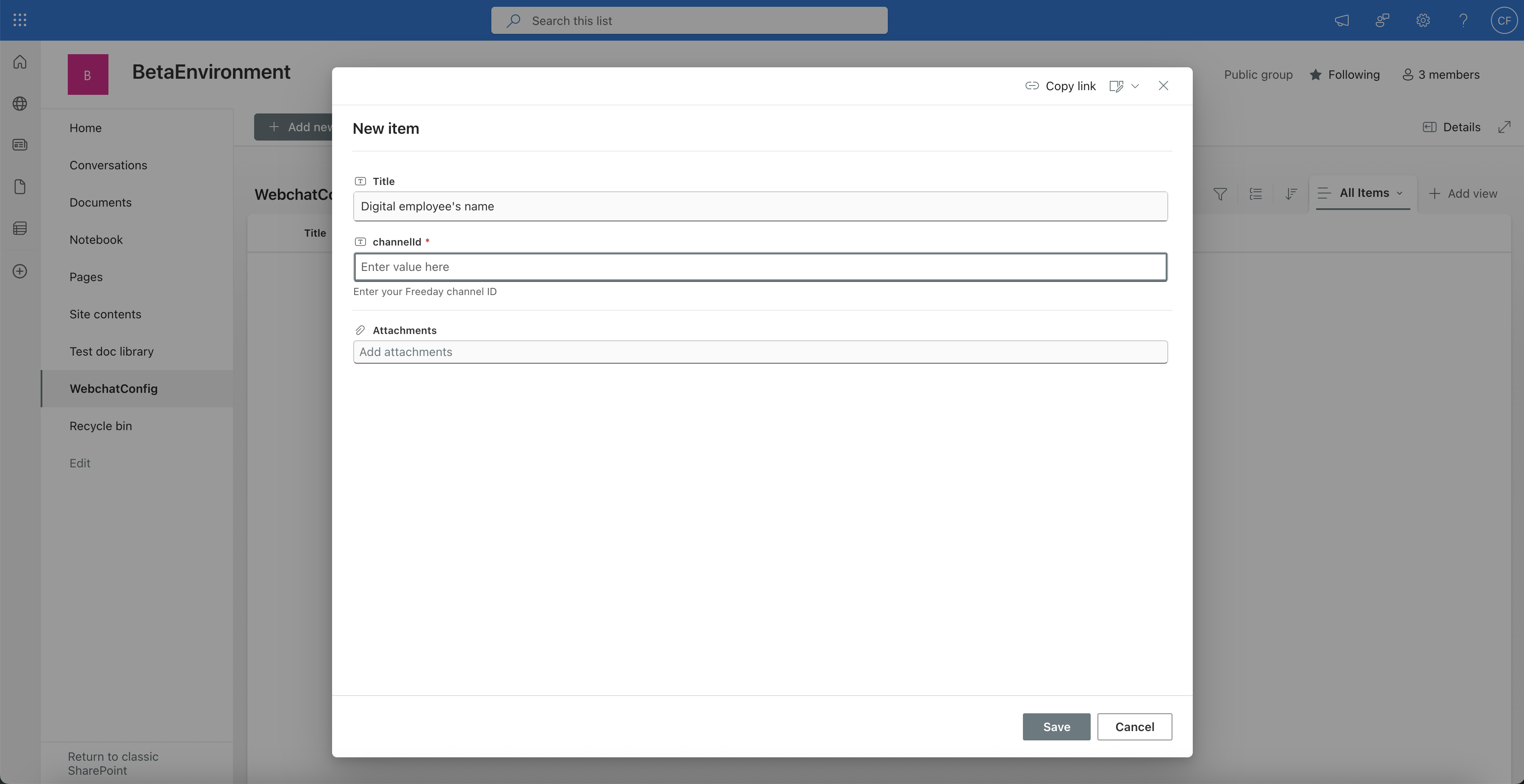 Adding a new item with the channelId column