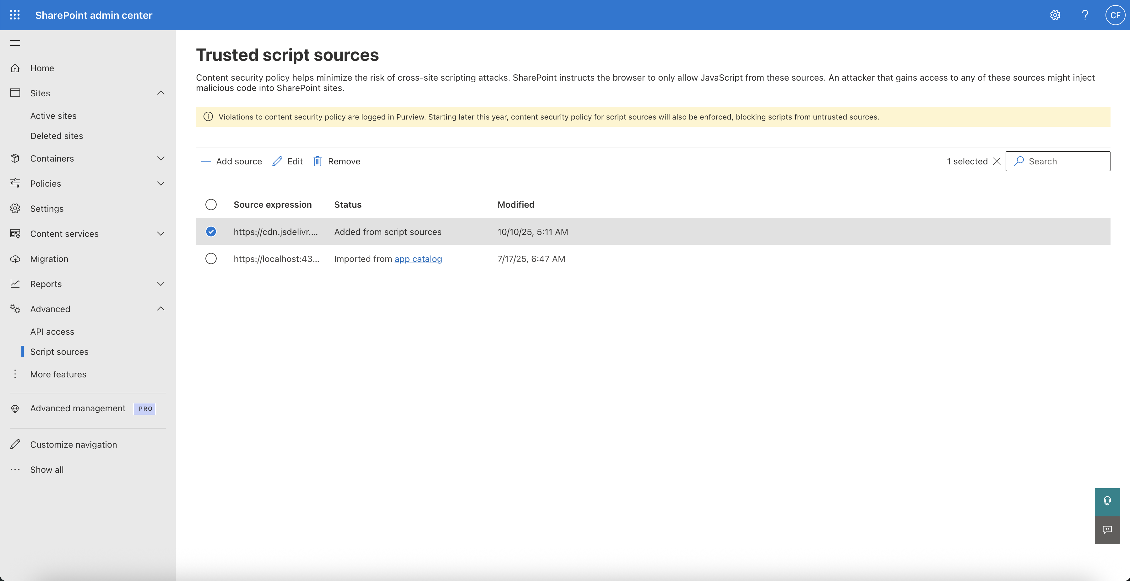 Adding the Freeday CDN to SharePoint's trusted script sources