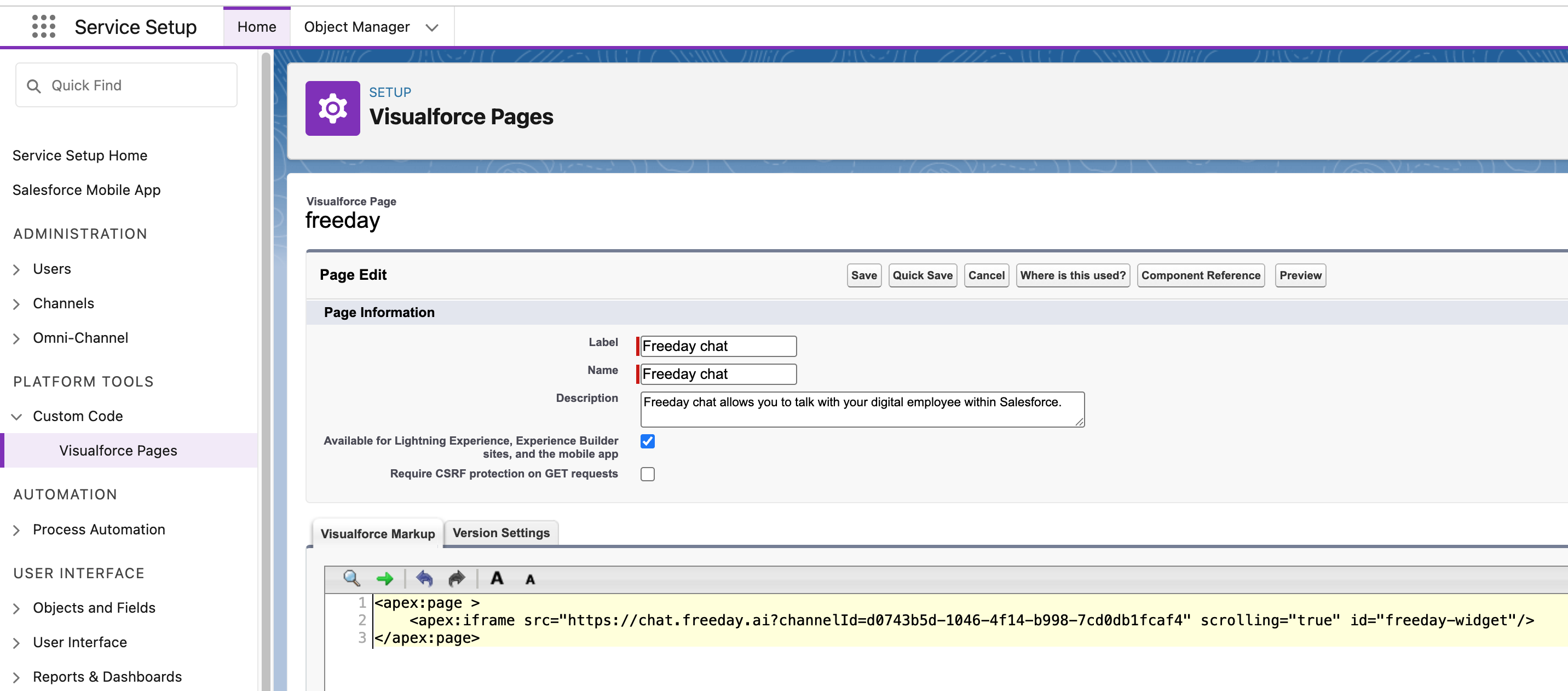 Editing the Visualforce page in Salesforce