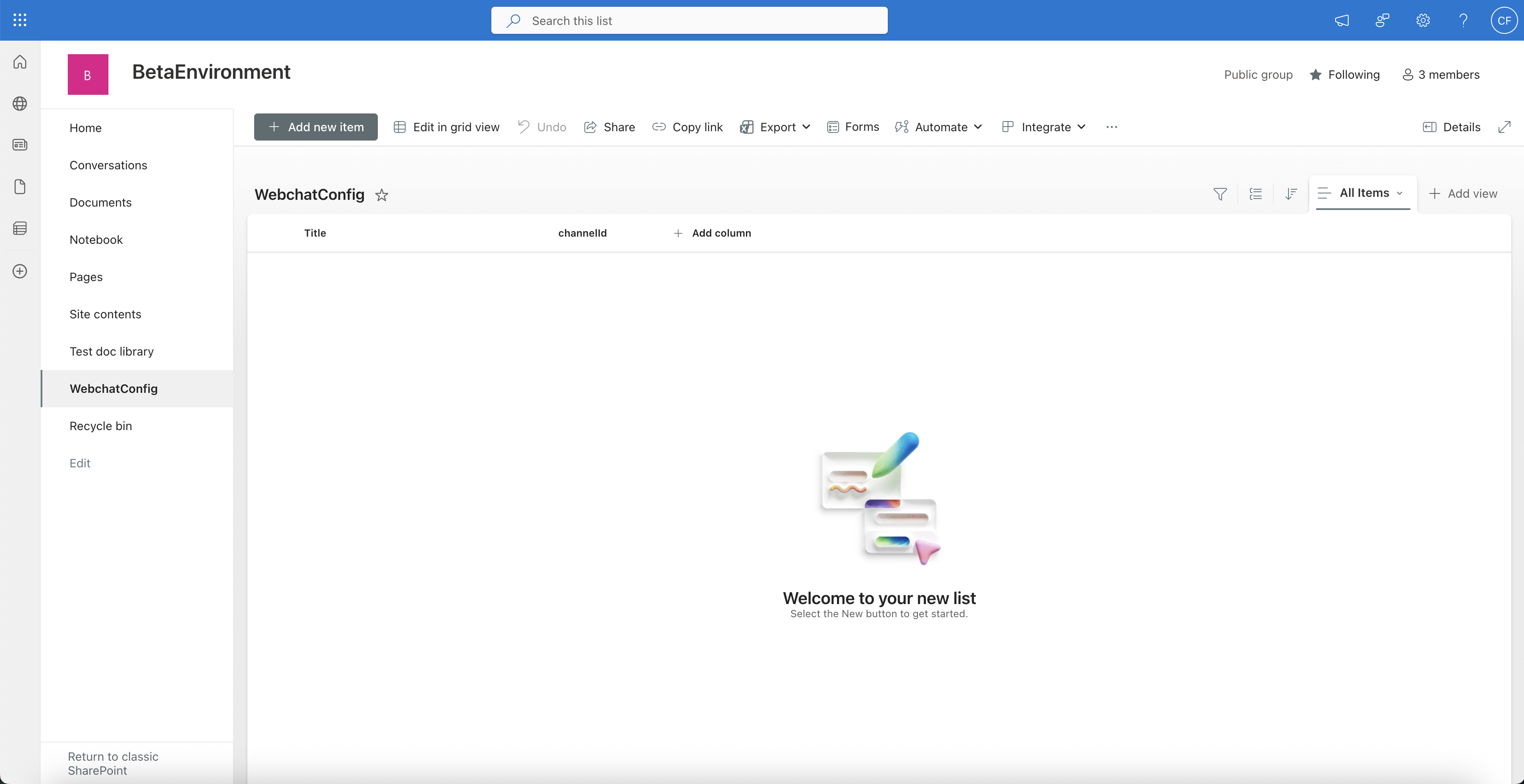 The WebchatConfig list