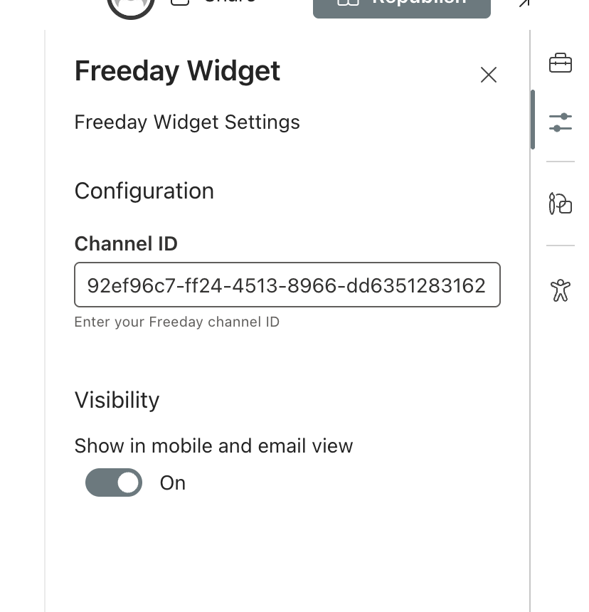 Entering the Channel ID in the Freeday Widget property pane